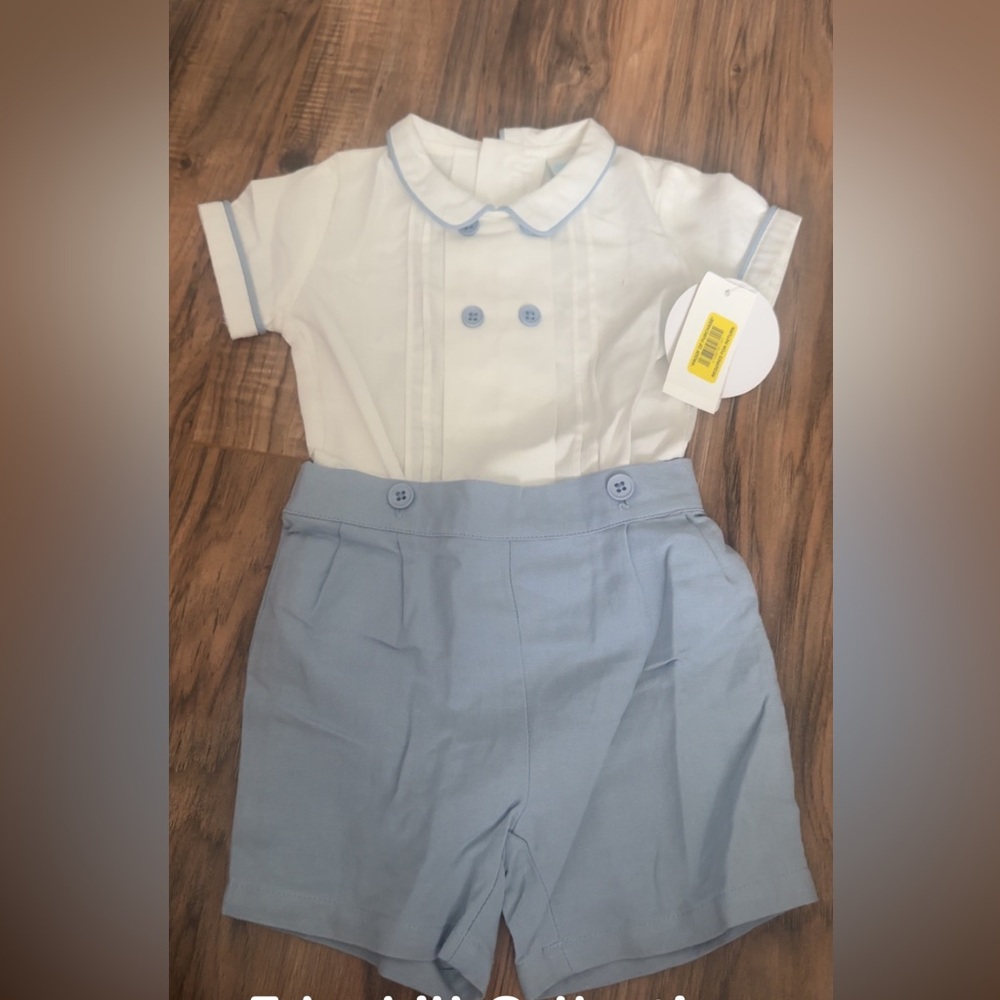 Edgehill Collection White and Light Blue Kids One Piece